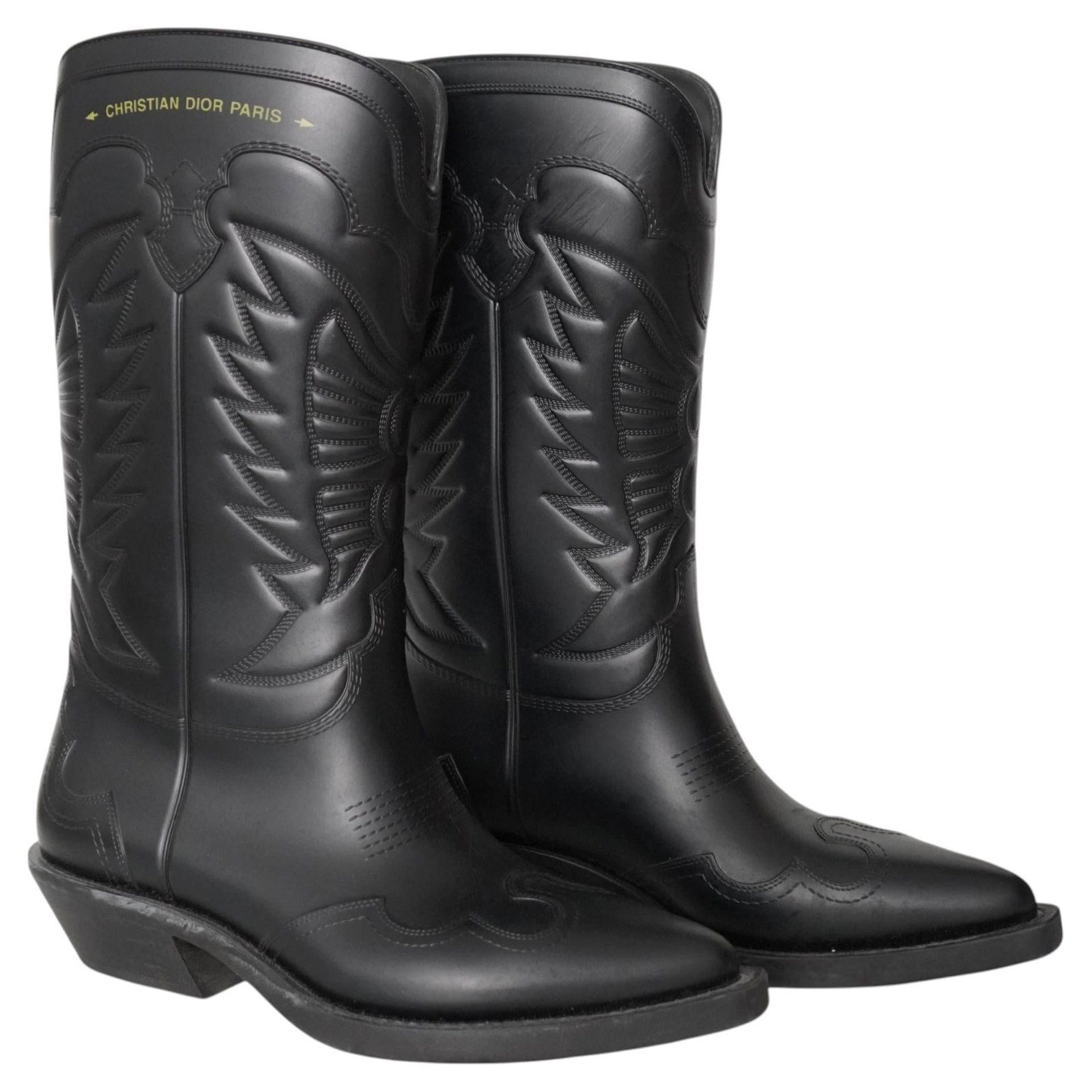 Christian Dior Wind mid calf rain boots black rubber size 38: Christian Dior Wind mid calf rain boots black rubber size 38 Christian Dior Wind mid-calf rain boots in black rubber with embroidered detailing. Marked size 38 (EU), from the 21st Century period and t