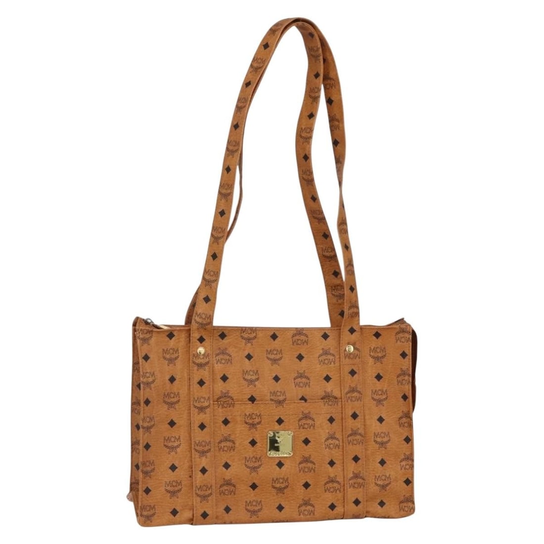 MCM Logogram Vicetos Tote Bag Brown Gold PVC Leather Authentic: MCM Logogram Vicetos Tote Bag Brown Gold PVC Leather Authentic This stylish MCM Logogram Vicetos Tote Bag is crafted from high-quality PVC leather in a sophisticated brown and gold color combination. 