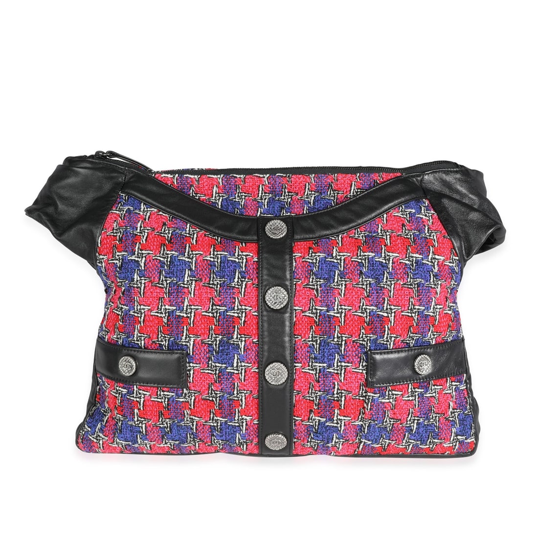 Chanel Girl Bag black lambskin and multicolor tweed shoulder bag: Chanel Girl Bag black lambskin and multicolor tweed shoulder bag Pre-owned Chanel Girl Bag crafted in black lambskin with multicolor tweed detailing. This shoulder bag features a zip-top closure, gunm