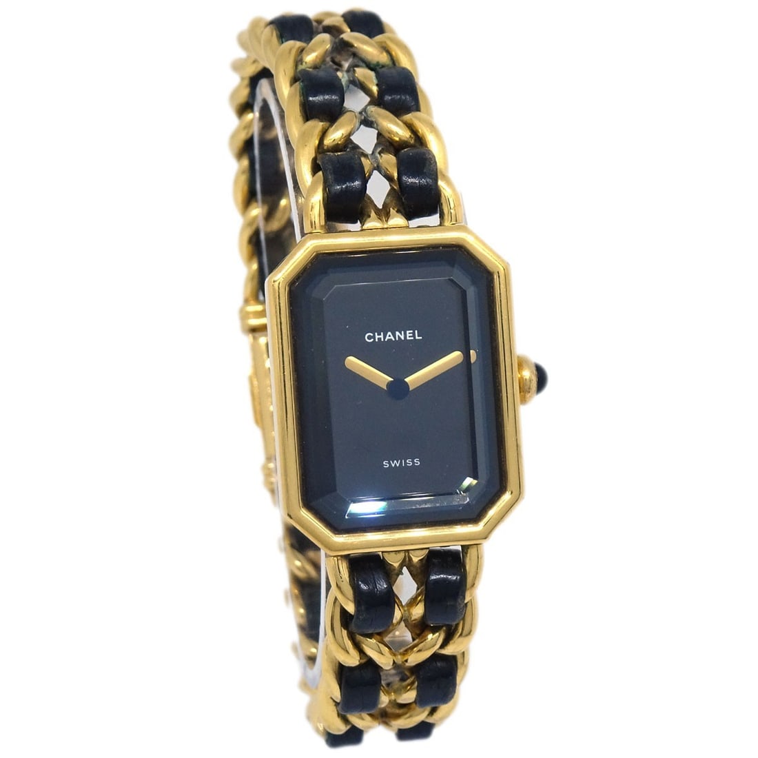 CHANEL Premiere Women's Quartz Wristwatch Gold Plated Black Dial Swiss Made: CHANEL Premiere Women's Quartz Wristwatch Gold Plated Black Dial Swiss Made Chanel Premiere wristwatch with a quartz movement and analog display. It features a black gold case and dial, a black gold b