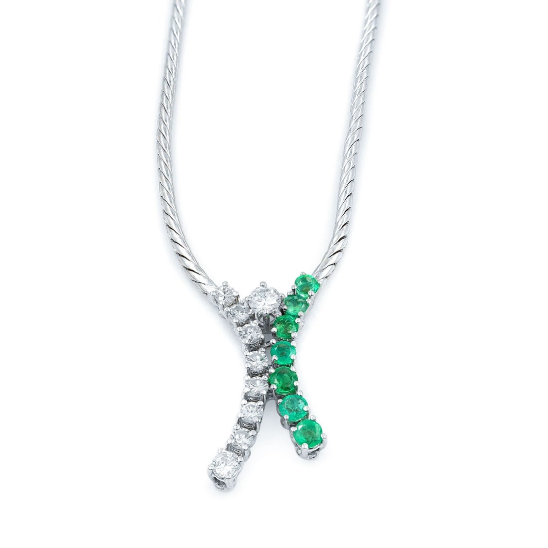 Rachel Koen 14K White Gold Emerald Diamond Pendant Necklace (1 of 7)