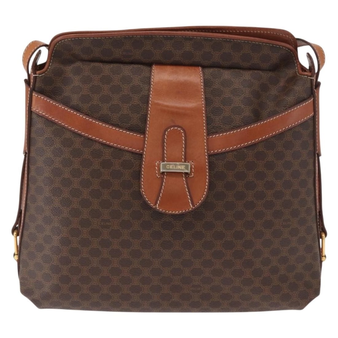 Celine Vintage Macadam Shoulder Bag Brown Canvas Leather: Celine Vintage Macadam Shoulder Bag Brown Canvas Leather Vintage Celine Macadam bag in brown canvas with leather trim, made in Italy. It is described as a female model and is offered in good vintage c