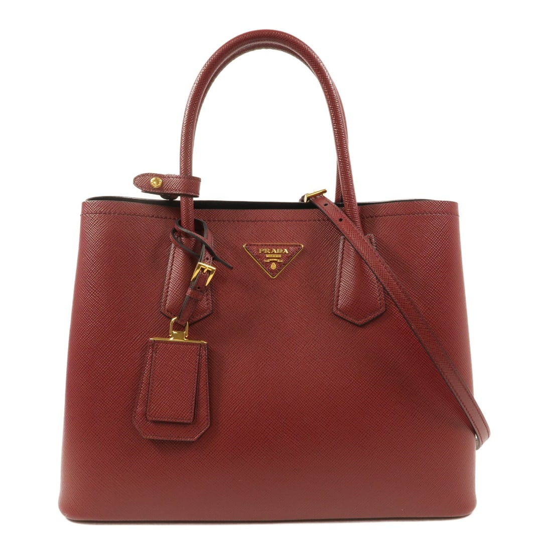 PRADA 1BG775 calfskin 2 way shoulder bag red: PRADA 1BG775 calfskin 2 way shoulder bag red Prada 2-way shoulder bag in red calfskin leather with gold-tone hardware. This women's bag features a structured design with top handles, an adjustable sho