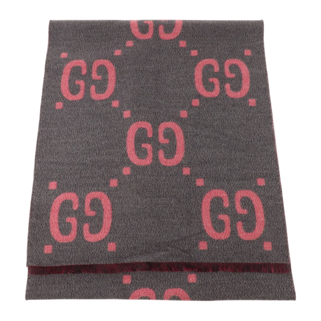 Gucci 558007 3G636 GG Wool Scarf 37x190cm Gray Pink (1 of 10)