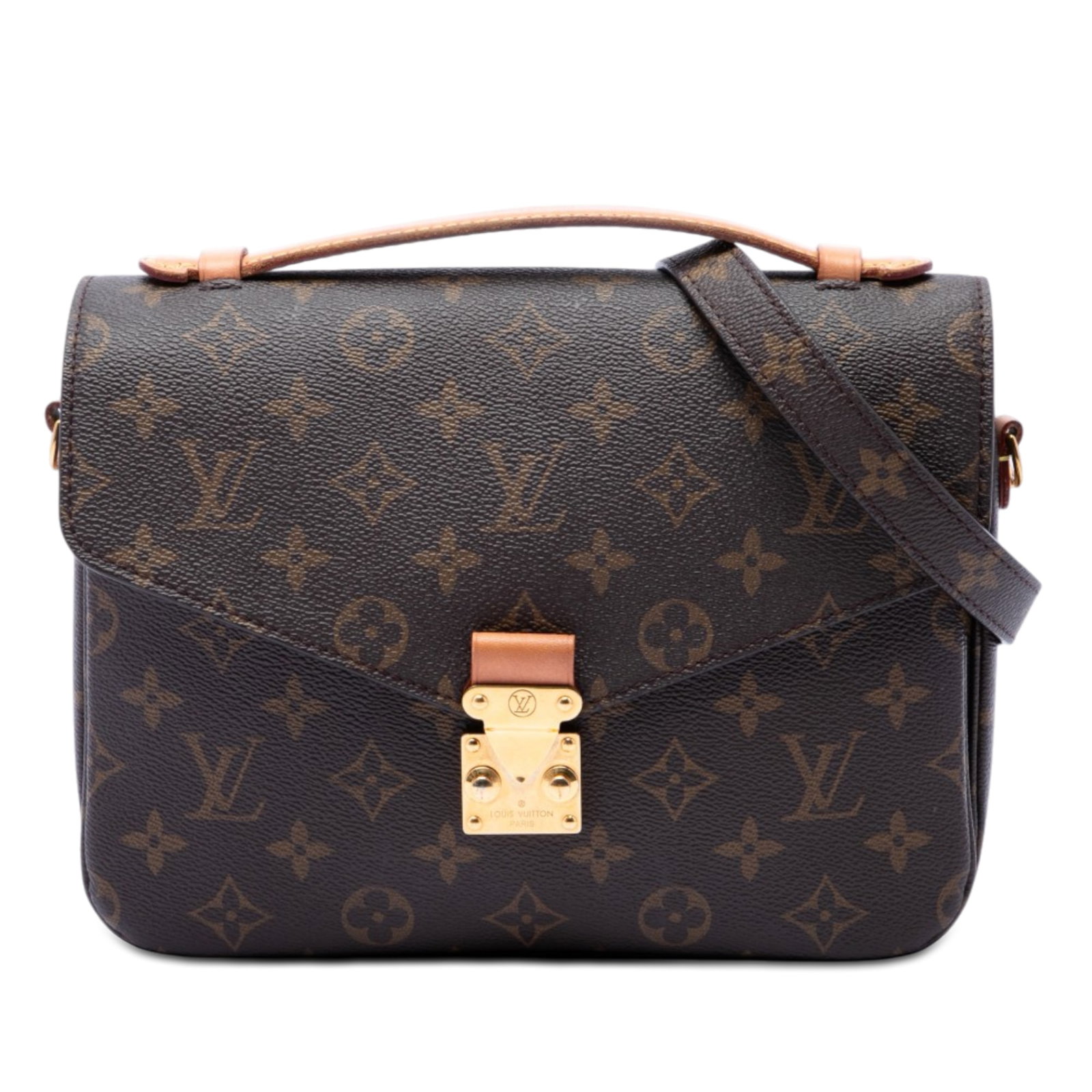 Louis Vuitton Monogram Pochette Metis Shoulder Bag Brown: Louis Vuitton Monogram Pochette Metis Shoulder Bag Brown Louis Vuitton Monogram Pochette Metis in brown monogram canvas with a flat vachetta leather top handle, detachable flat shoulder strap, front f