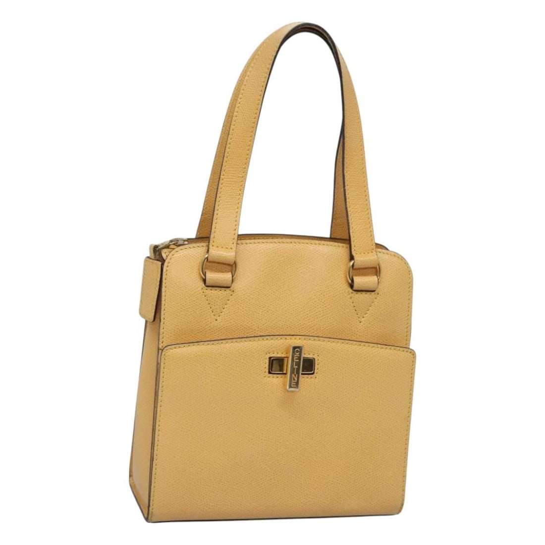 Celine Vintage Turnlock Yellow Leather Handbag 21cm Italy: Celine Vintage Turnlock Yellow Leather Handbag 21cm Italy Vintage Celine Turnlock bag in yellow leather. This pre-owned piece is in good vintage condition with honest wear, including light wear and st