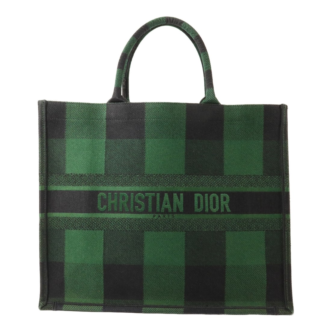 Dior CD Book Tote canvas handbag large green black: Dior CD Book Tote canvas handbag large green black Large Christian Dior CD Book Tote in green and black canvas. This women's tote is made in France and includes storage bags. Condition is AB: Very Goo