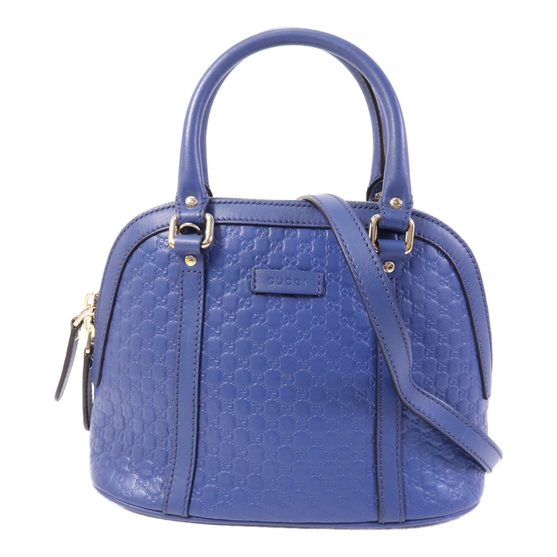 Gucci 449654 Mini Dome 2 Way Shoulder Bag Blue Calfskin: Gucci 449654 Mini Dome 2 Way Shoulder Bag Blue Calfskin Gucci GG GHW Mini Dome 2 Way Shoulder Bag, model 449654, in blue calfskin (cowhide) leather. This women's regular-size bag is a 2-way shoulder b