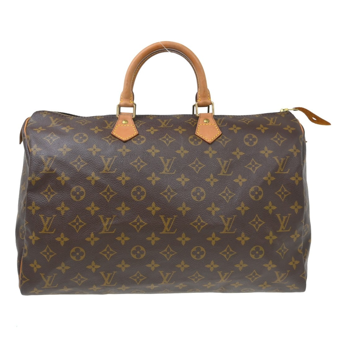 Louis Vuitton Speedy 40 Monogram Canvas Large Duffle Bag M41522: Louis Vuitton Speedy 40 Monogram Canvas Large Duffle Bag M41522 Vintage Louis Vuitton Speedy 40 duffle handbag in brown Monogram canvas with leather trim and double handles. This zip-top handbag featu