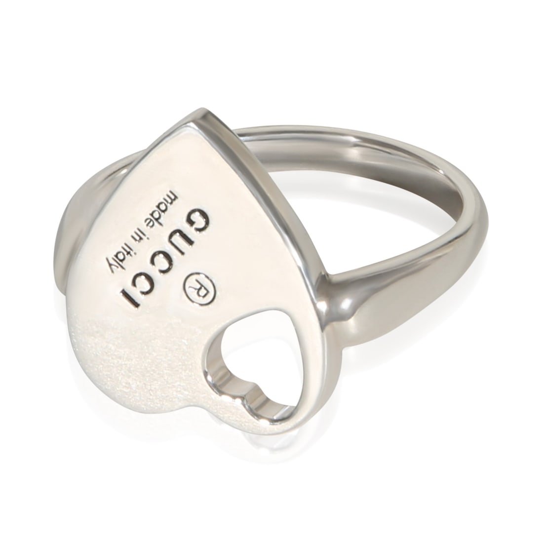Gucci Trademark Heart Cutout Sterling Silver Ring Size 8 (1 of 4)