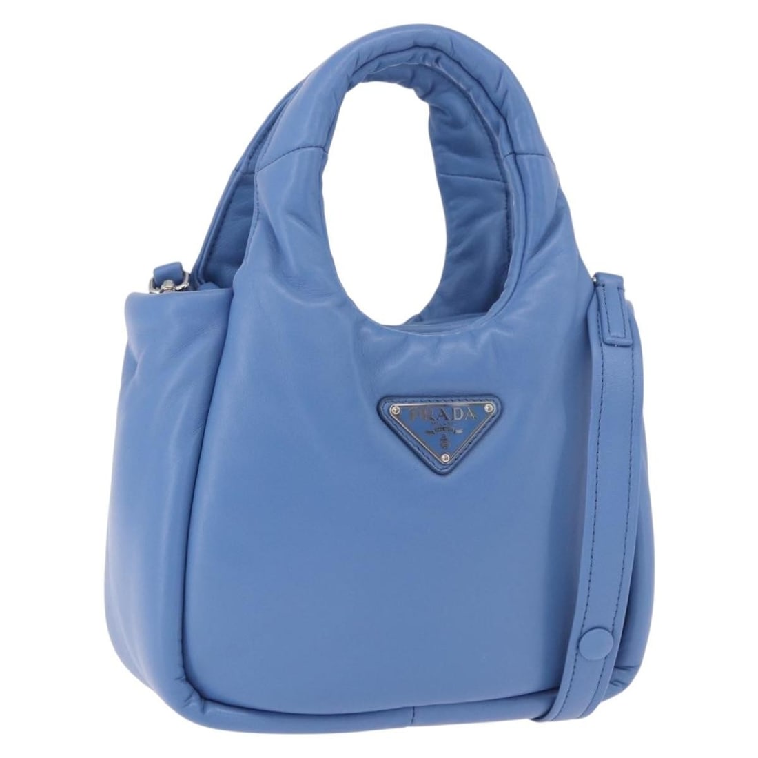 PRADA Leather 2way Handbag Light Blue Silver with Strap: PRADA Leather 2way Handbag Light Blue Silver with Strap Prada women's 2-way handbag in light blue leather with silver-tone accents. Made in Italy, this handbag includes a top handle and a detachable s
