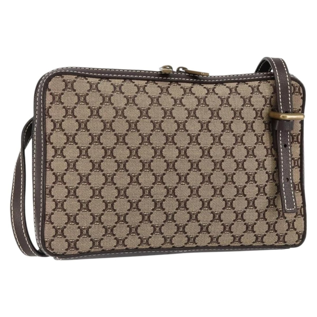 CELINE Macadam Canvas Beige Gold Shoulder Bag Italy: CELINE Macadam Canvas Beige Gold Shoulder Bag Italy This authentic CELINE Macadam Canvas Shoulder Bag showcases a sophisticated blend of beige and gold tones, crafted in Italy. The exterior is made fr