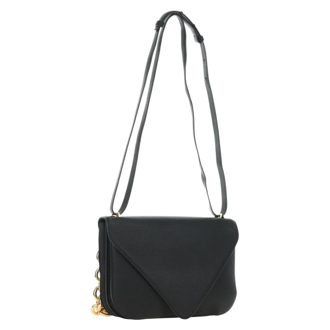 Bottega Veneta Black Leather 2way Shoulder Bag with Chain Strap: Bottega Veneta Black Leather 2way Shoulder Bag with Chain Strap This Bottega Veneta chain shoulder bag is crafted from leather in black with gold-tone accents. It features a shoulder bag style with a 