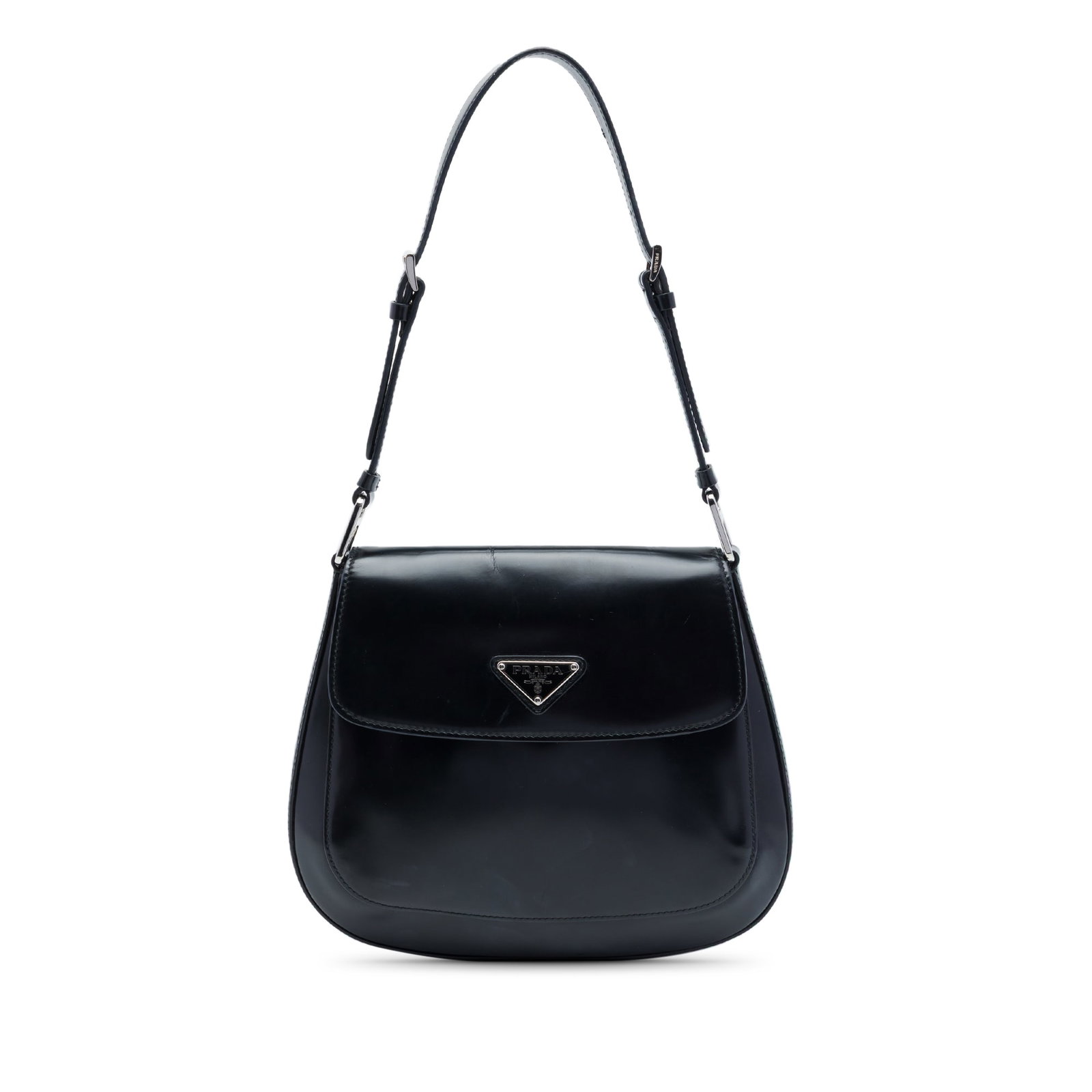 Prada Cleo Flap Shoulder Bag in Black Spazzolato Leather (1 of 6)