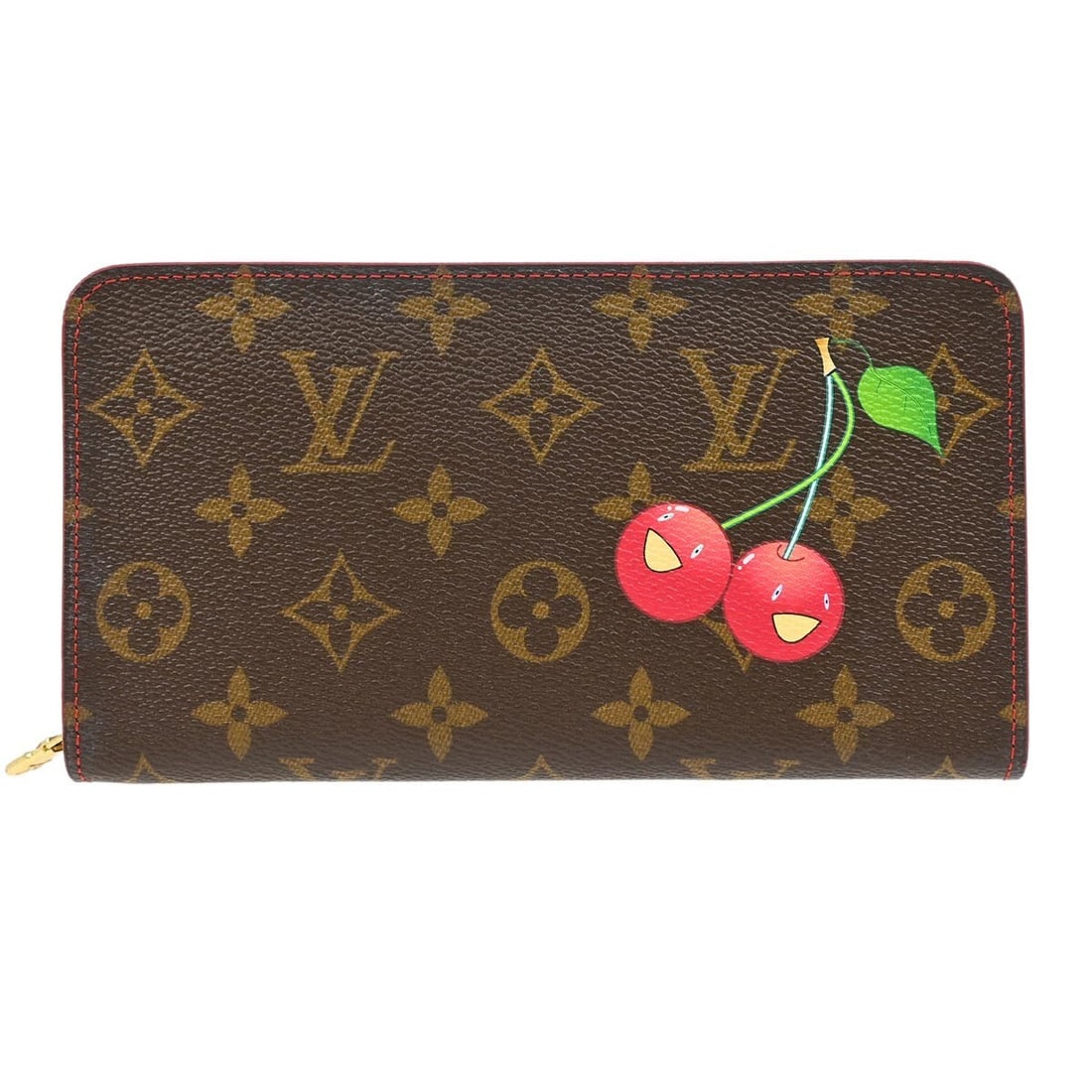 Louis Vuitton Porte Monnaie Zip Long Wallet Monogram Cherry M95006: Louis Vuitton Porte Monnaie Zip Long Wallet Monogram Cherry M95006 Louis Vuitton Porte Monnaie Zip long wallet in brown Monogram Cherry canvas and leather. This women's wallet features a zip-around de