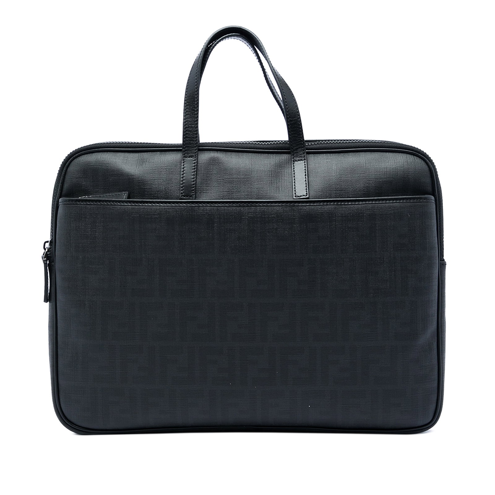 Fendi Zucca Spalmati coated canvas business bag black: Fendi Zucca Spalmati coated canvas business bag black Fendi Zucca Spalmati business bag with a coated canvas body, flat leather handles, a top zip closure, and an exterior front zip compartment. Made 