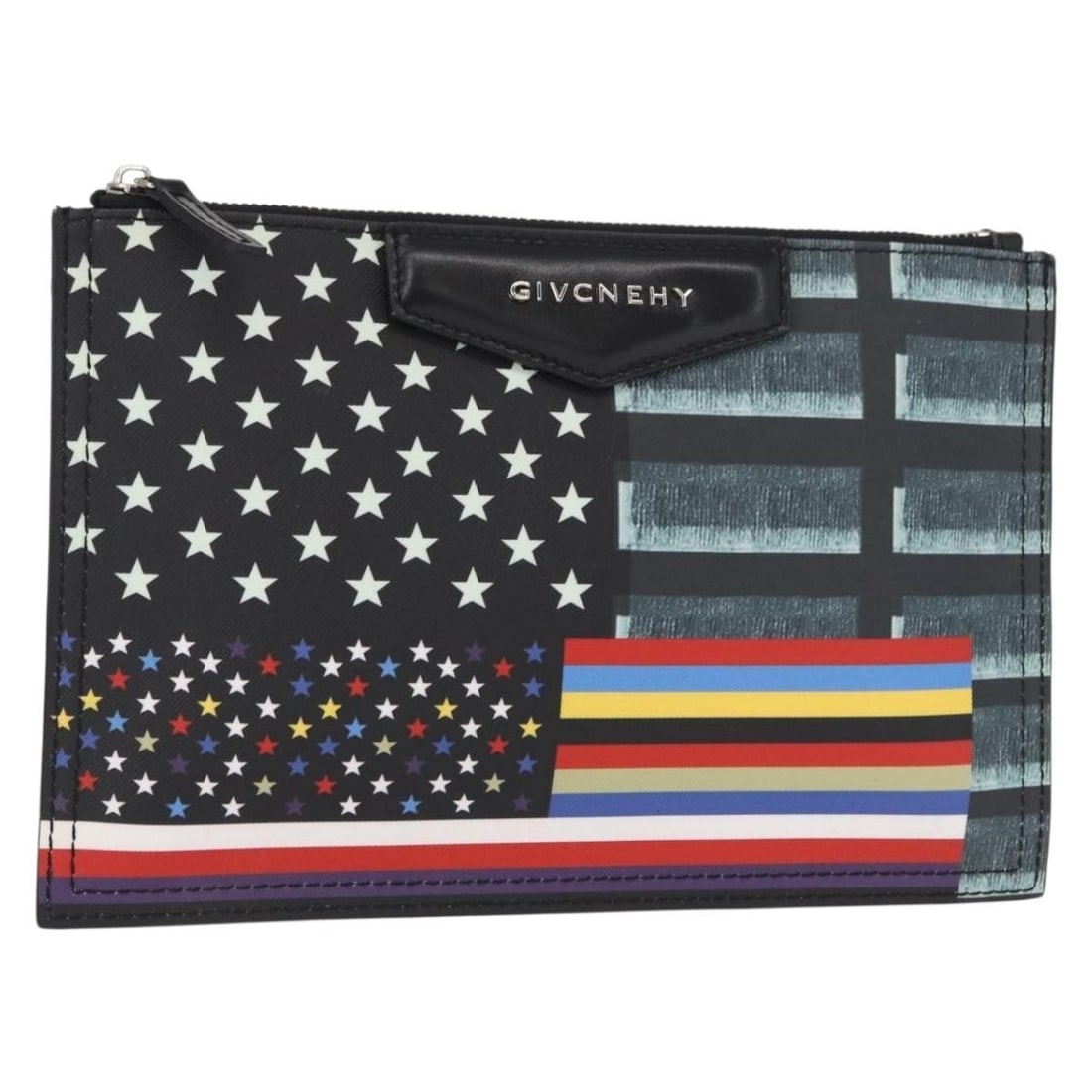 GIVENCHY Black Leather Clutch Bag Silver Accents Authentic BA8441: GIVENCHY Black Leather Clutch Bag Silver Accents Authentic BA8441 This elegant GIVENCHY clutch bag is crafted from premium black leather with silver accents, offering a sophisticated touch to any outf