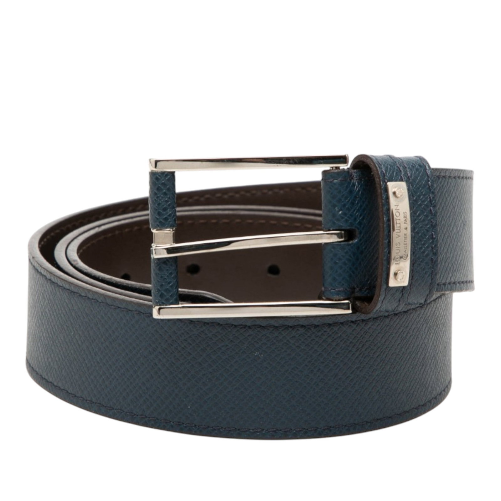 Louis Vuitton Taiga leather belt with silver tone buckle (1 of 7)