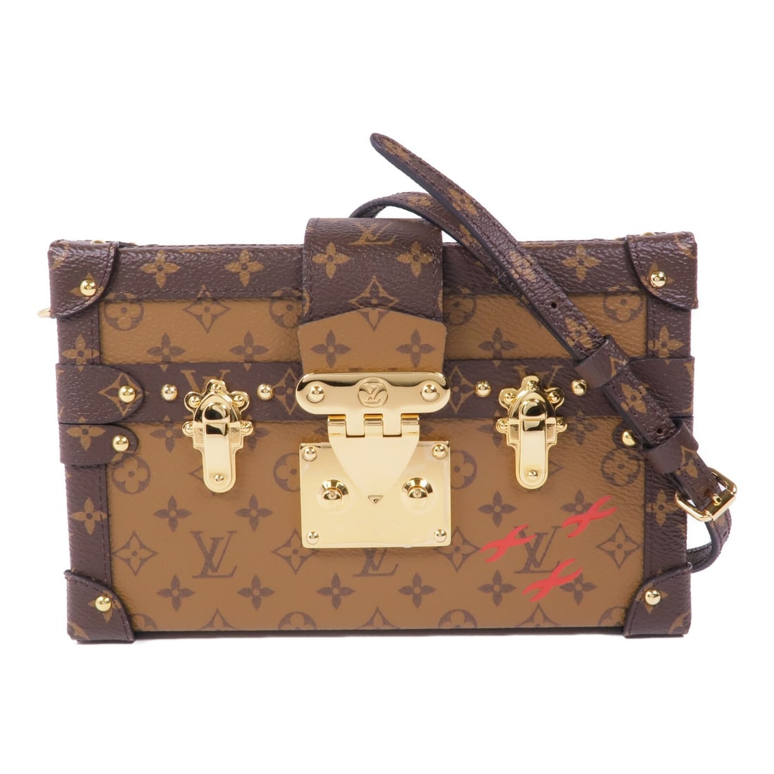Louis Vuitton Petite Malle Shoulder Bag M45960 Monogram Reverse Brown: Louis Vuitton Petite Malle Shoulder Bag M45960 Monogram Reverse Brown Louis Vuitton Petite Malle shoulder bag in brown Monogram Reverse PVC coated canvas. This women's bag includes a shoulder strap, s