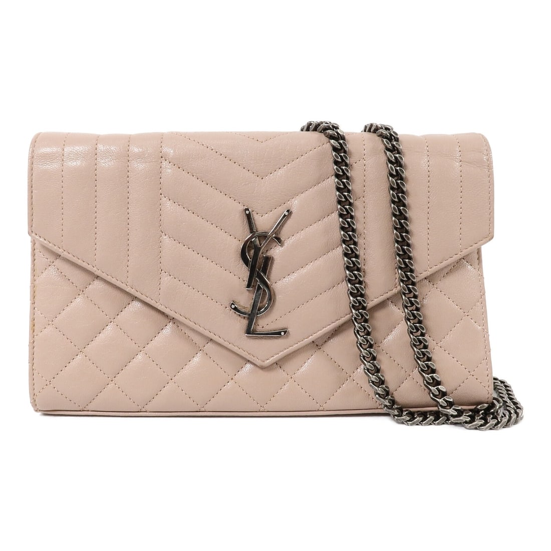 SAINT LAURENT Envelope WOC Chain Shoulder Bag 437473 Beige Calfskin: SAINT LAURENT Envelope WOC Chain Shoulder Bag 437473 Beige Calfskin Saint Laurent YSL SHW Envelope WOC Chain Shoulder Bag, model 437473, in beige calfskin (cowhide). This women's shoulder bag features