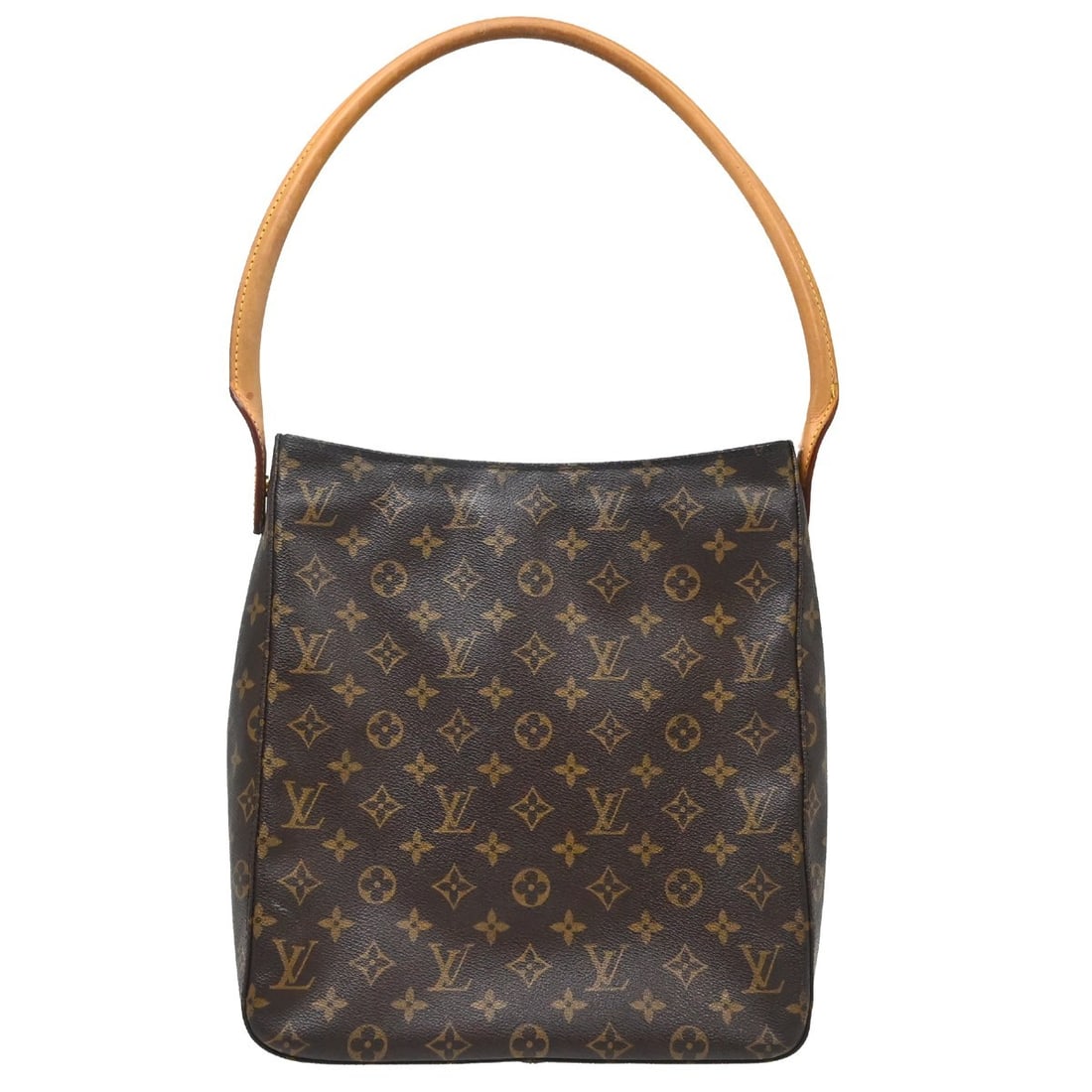 Louis Vuitton Looping GM Monogram Shoulder Bag M51145: Louis Vuitton Looping GM Monogram Shoulder Bag M51145 Vintage Louis Vuitton Looping GM shoulder bag in Monogram canvas and leather, presented in brown with beige handle/strap and lining. It features o