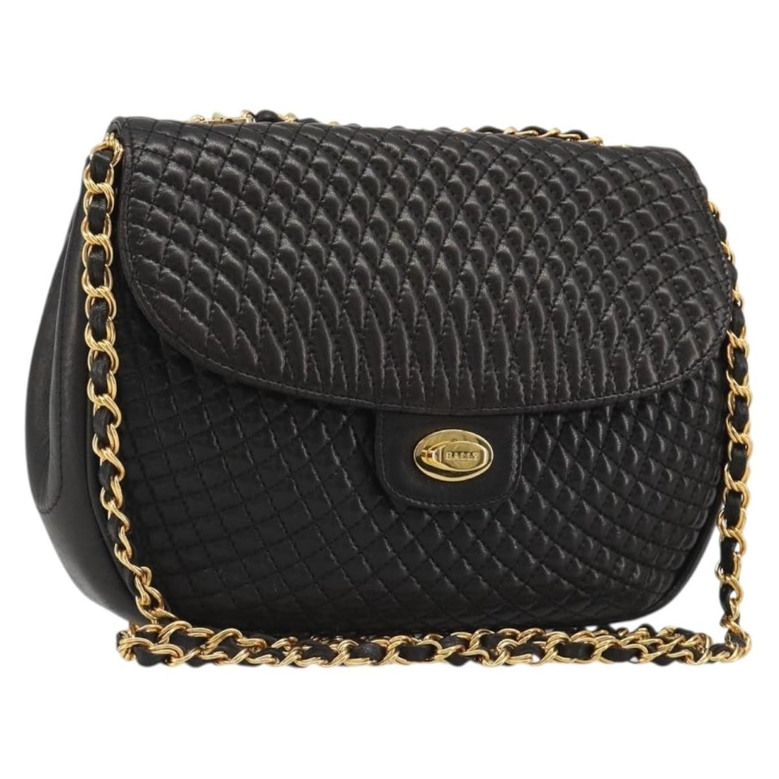 BALLY Black Leather Chain Shoulder Bag Gold Tone Italy: BALLY Black Leather Chain Shoulder Bag Gold Tone Italy Authentic Bally chain shoulder bag in black leather with gold-tone accents. Made in Italy, this women's shoulder bag is offered without the origi