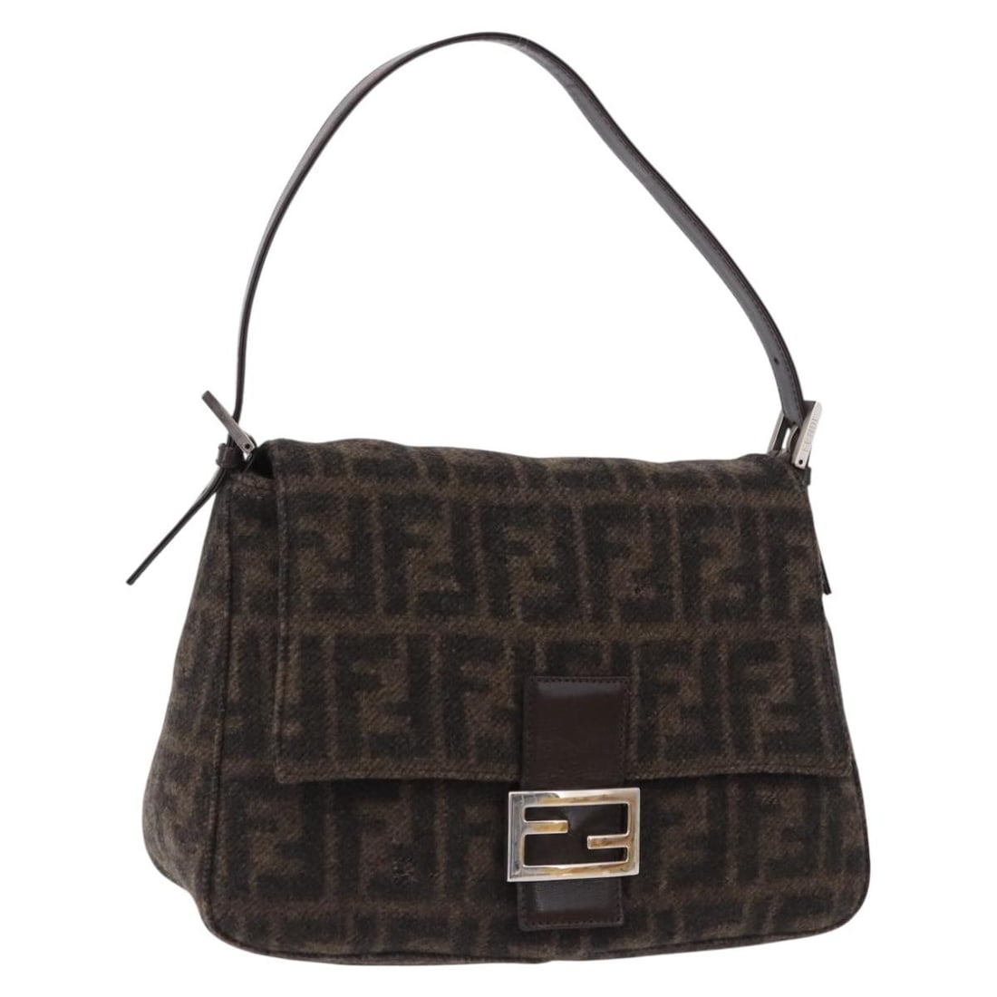 Fendi Mamma Baguette Zucca Wool Shoulder Bag Brown Silver: Fendi Mamma Baguette Zucca Wool Shoulder Bag Brown Silver Authentic Fendi Zucca Mamma Baguette shoulder bag in brown wool with silver-tone accents. This women's bag includes a dust bag and is made in 