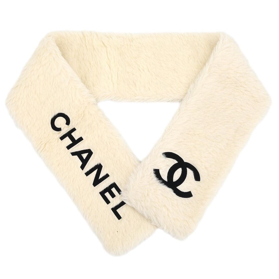 Vintage CHANEL Logo Faux Fur Shawl Wrap Black White: Vintage CHANEL Logo Faux Fur Shawl Wrap Black White Vintage Chanel fur shawl in white and black with logo accents. Designed for women and suited for fall and winter wear, this small shawl/wrap is pres