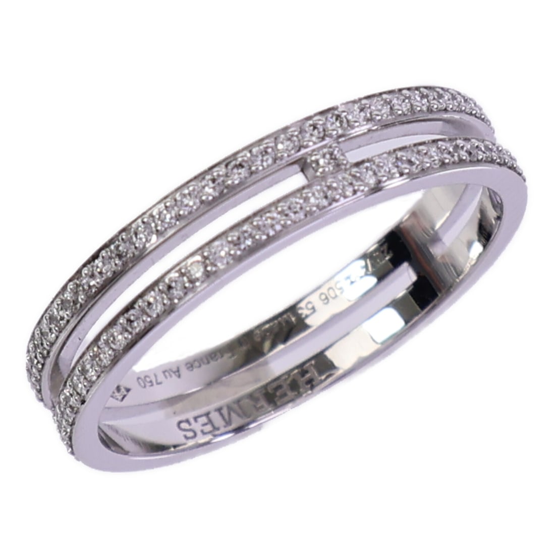 Hermes Ariane Small Wedding Band Ring 18K White Gold Diamond Size 6.5: Hermes Ariane Small Wedding Band Ring 18K White Gold Diamond Size 6.5 Hermes Ariane Wedding Band Small ring crafted in 18K white gold with diamond accents. Made in France, this women's ring is offered