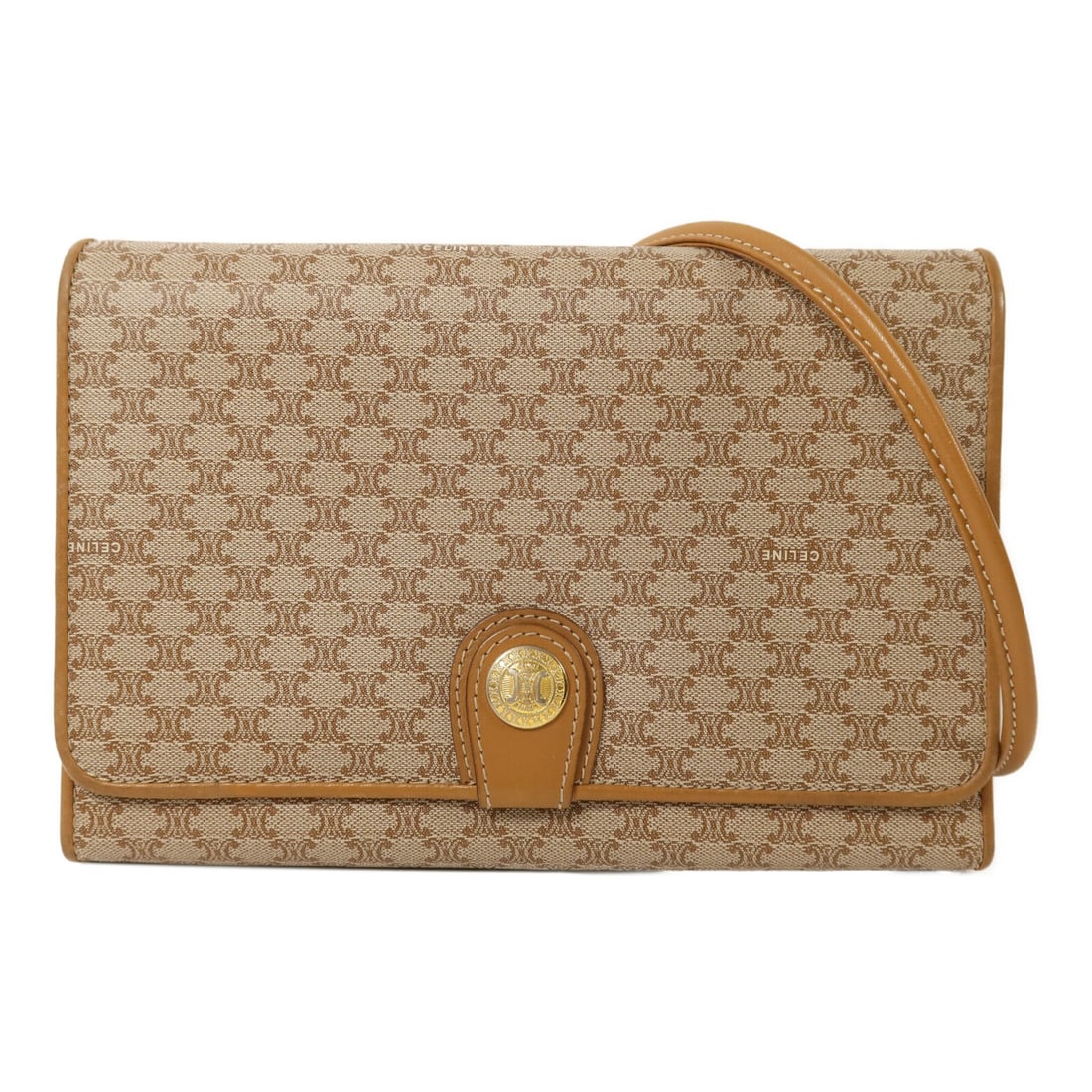 CELINE Macadam Vintage Shoulder Bag Beige Coated Canvas GHW: CELINE Macadam Vintage Shoulder Bag Beige Coated Canvas GHW Vintage CELINE shoulder bag in beige PVC coated canvas with a shoulder strap and magnetic pocket. It features one inside open pocket and one