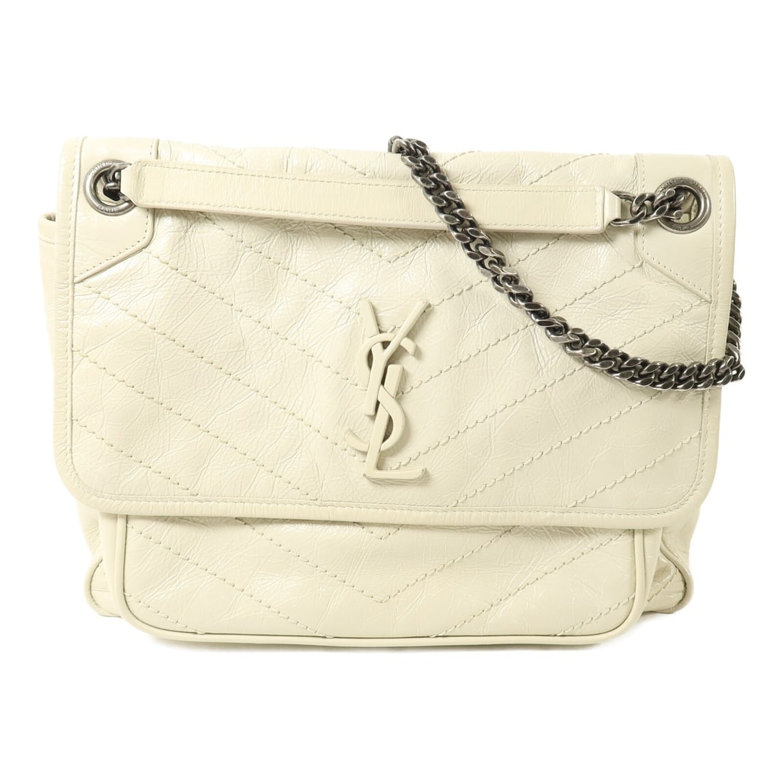 Yves Saint Laurent Niki 498894 White Calfskin 2 Way Bag: Yves Saint Laurent Niki 498894 White Calfskin 2 Way Bag This Saint Laurent YSL Niki 2 Way Shoulder Bag is crafted from calfskin (cowhide) leather in white. It features a 2-way shoulder bag style, a wh