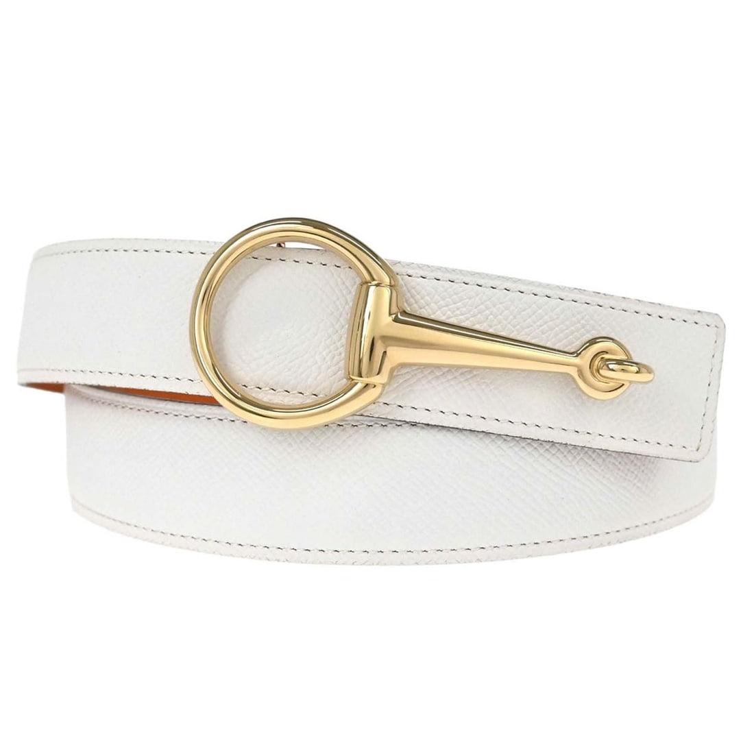 Hermes Casaque waist belt in white orange Epsom Box Calf: Hermes Casaque waist belt in white orange Epsom Box Calf Hermes Casaque waist belt in white and orange leather with an adjustable fit and buckle accent. Made in France, this belt is crafted from Epsom