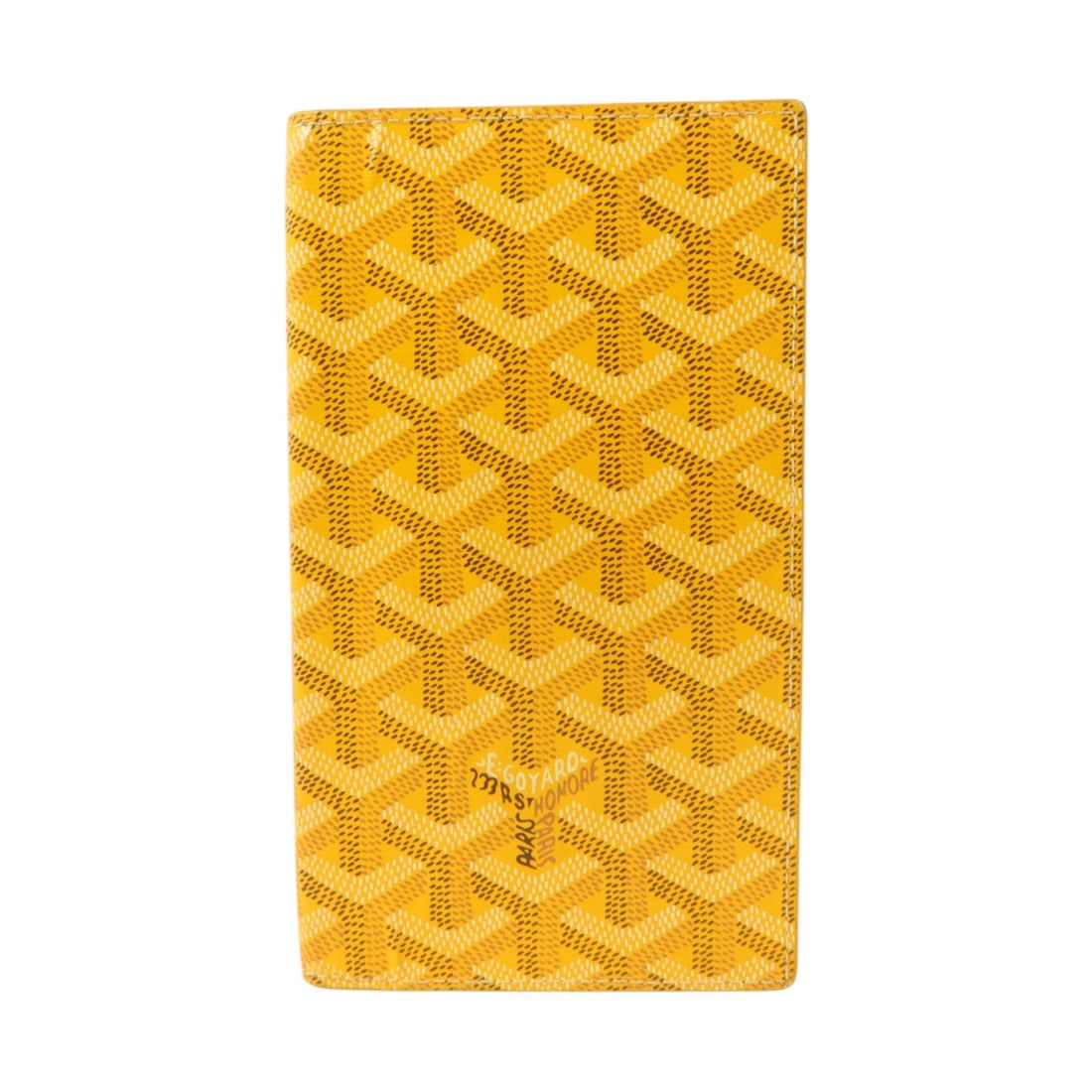 GOYARD Saint-Roch bifold wallet in yellow coated canvas: GOYARD Saint-Roch bifold wallet in yellow coated canvas Goyard Saint-Roch bifold wallet in yellow PVC coated canvas. This unisex wallet features a slim bifold design with multiple open compartments an