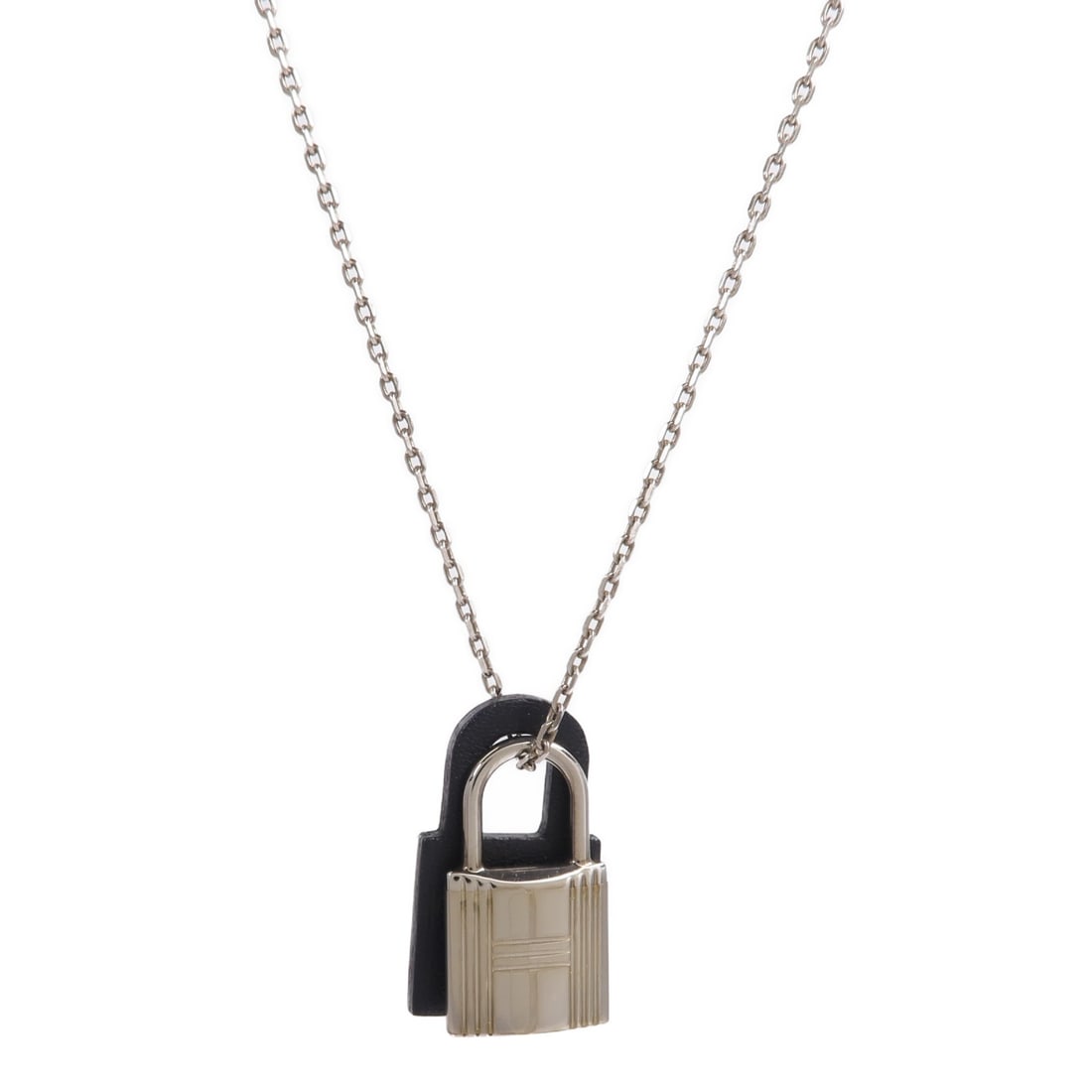Hermes O'Kelly Necklace Noir Veau Swift Leather and Metal PHW: Hermes O'Kelly Necklace Noir Veau Swift Leather and Metal PHW Hermes O'Kelly necklace in Noir black with Vaux Swift leather, calfskin, and metal accents. This women's necklace is made in France and in