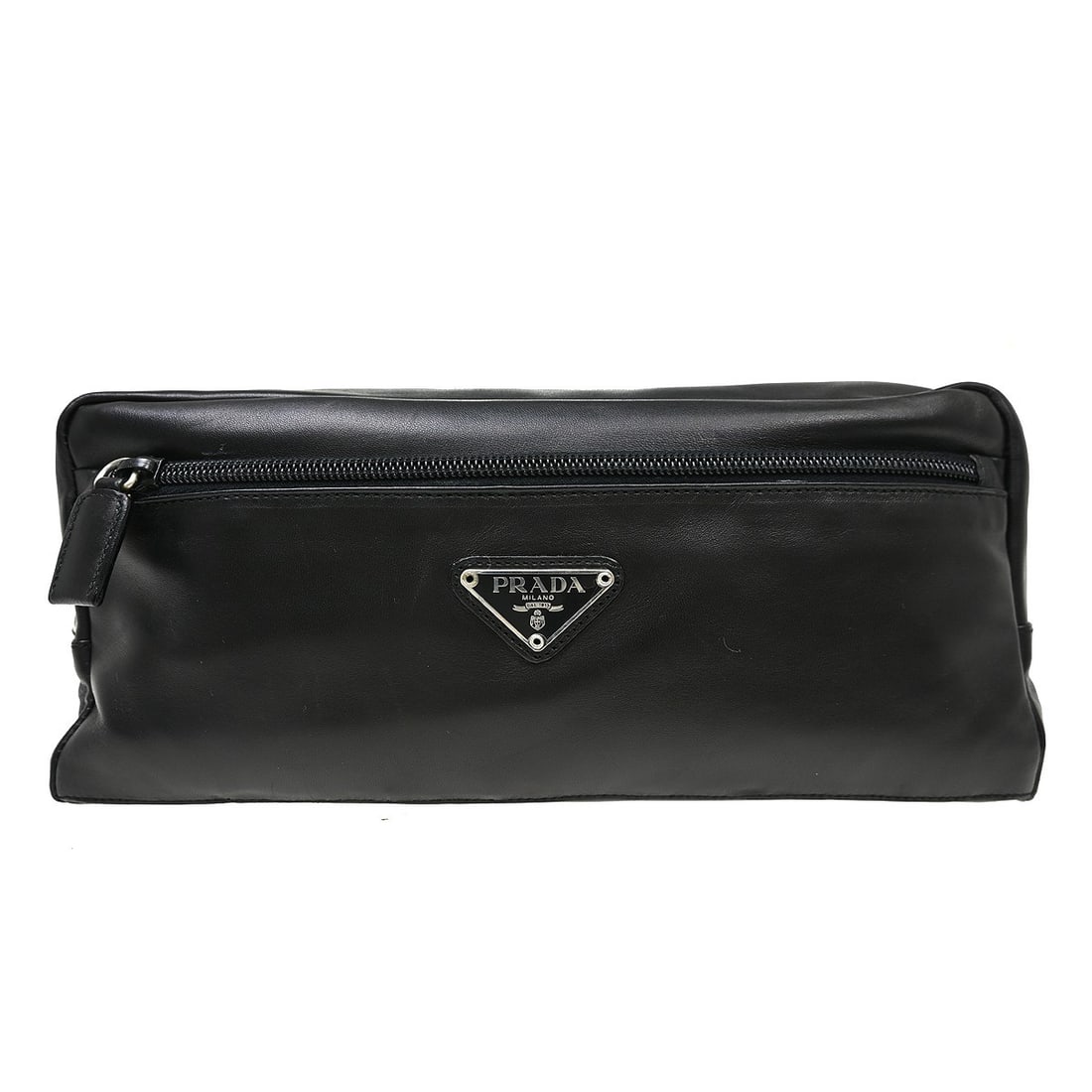PRADA Small Black Leather Clutch Handbag Made in Italy (1 of 10)