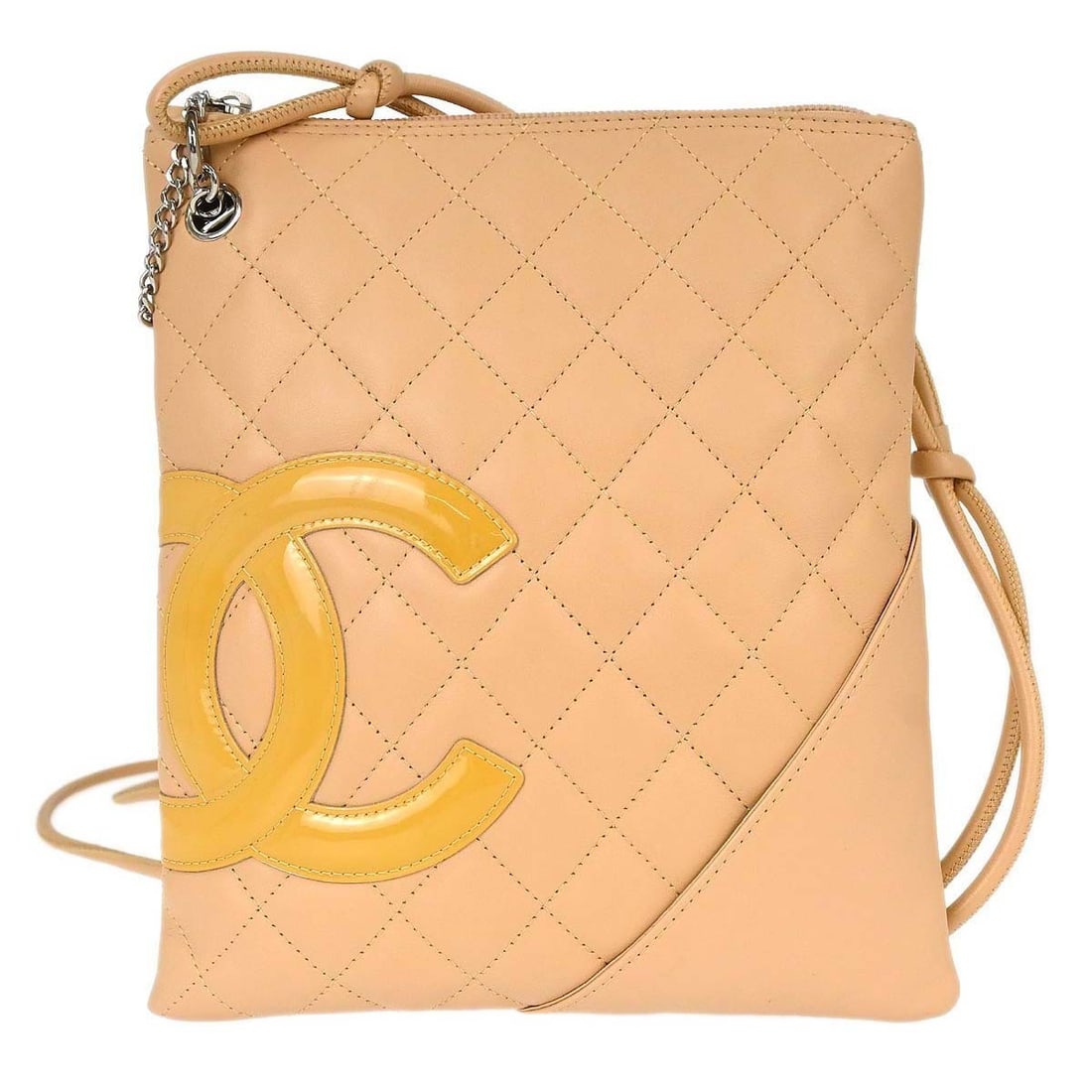 CHANEL Cambon Ligne beige calfskin crossbody bag: CHANEL Cambon Ligne beige calfskin crossbody bag Chanel Cambon Ligne shoulder bag in beige calfskin leather with quilted logo accents and silver-tone hardware. This women's crossbody style features a 