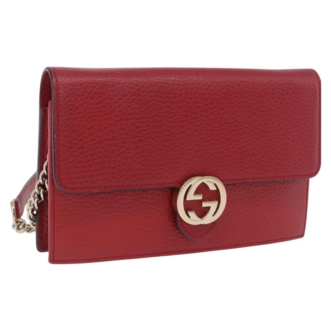 Gucci 510314 red leather chain wallet with gold tone: Gucci 510314 red leather chain wallet with gold tone Red leather Gucci chain shoulder wallet with gold-tone accents, made in Italy. This women's wallet shows reasonable wear and tear with slight rubbi