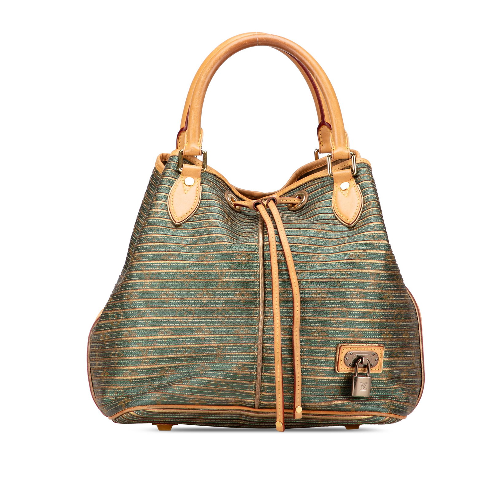 Louis Vuitton Monogram Eden Neo Bag with Vachetta Leather Trim: Louis Vuitton Monogram Eden Neo Bag with Vachetta Leather Trim The Louis Vuitton Monogram Eden Neo is a stylish bag crafted from striped metallic monogram canvas with vachetta leather trim. It feature