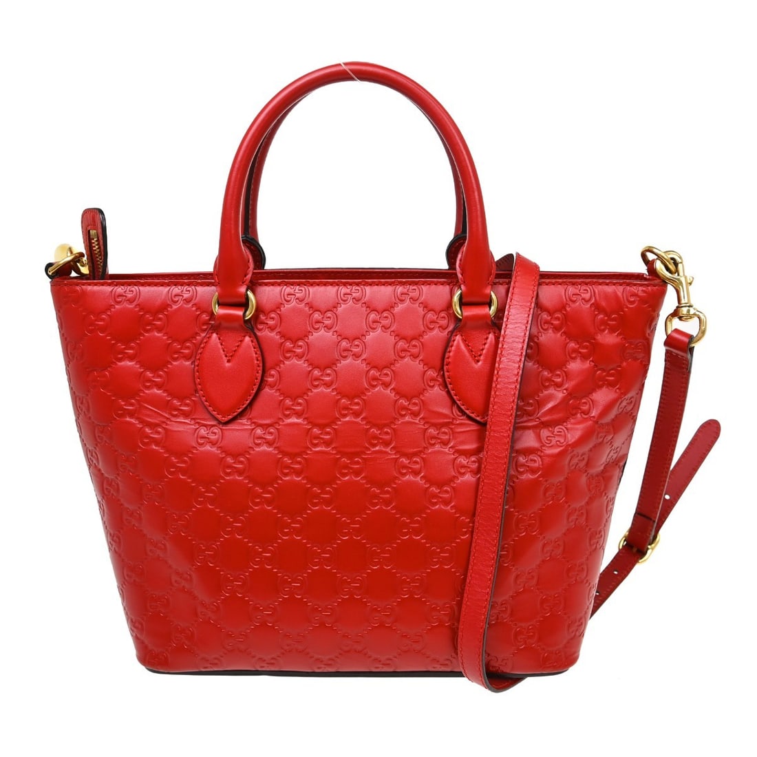 Gucci GG Red 2way Top Handle Bag with Shoulder Strap: Gucci GG Red 2way Top Handle Bag with Shoulder Strap Vintage Gucci Guccissima 2-way handbag in red leather with a zip closure and beige lining. This medium top handle bag includes a shoulder strap and