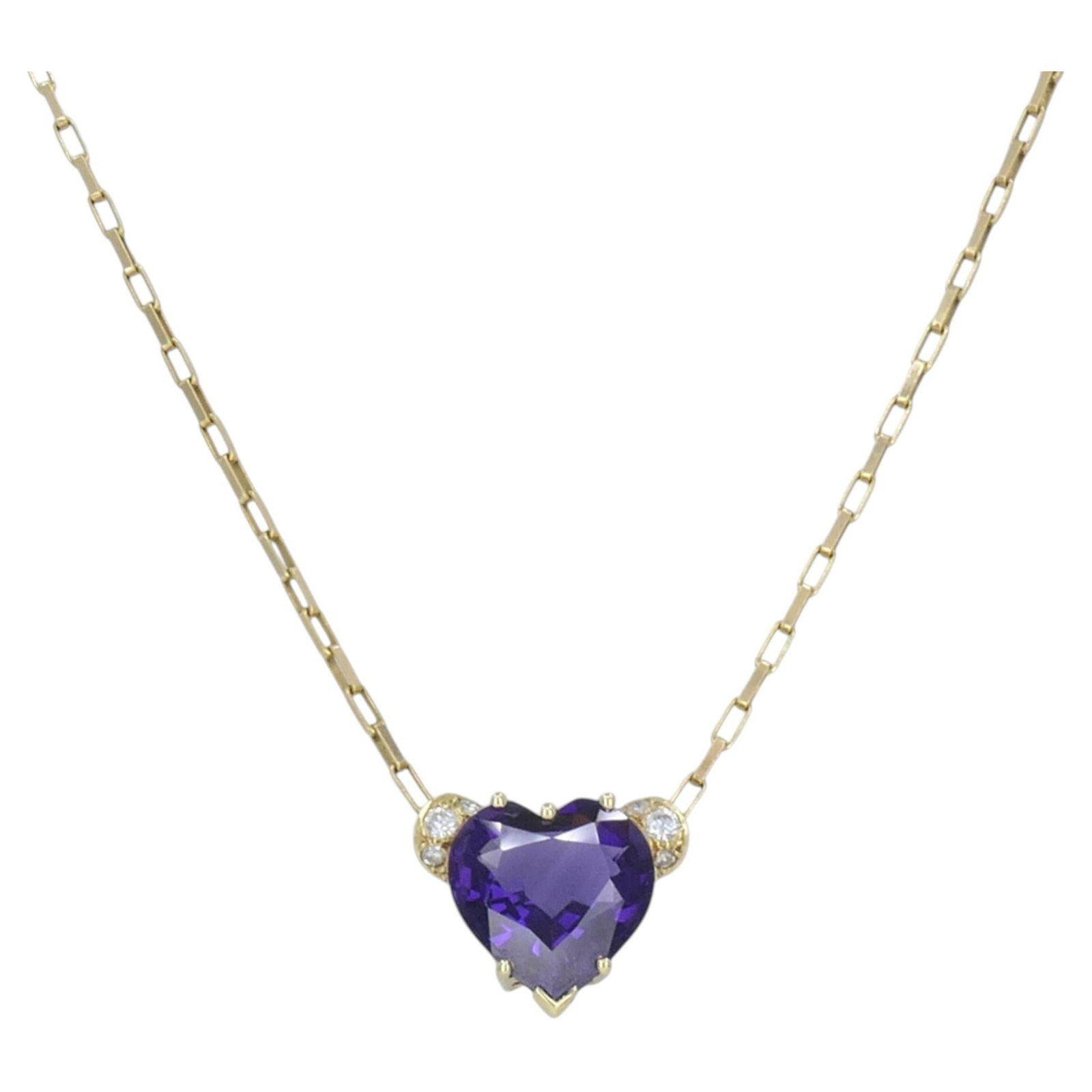 UnoAErre 14k Yellow Gold Heart Pendant Necklace with Amethyst and Diamonds: UnoAErre 14k Yellow Gold Heart Pendant Necklace with Amethyst and Diamonds Italian 14k yellow gold pendant necklace by UnoAErre, featuring a heart-shaped faceted amethyst accented with small round dia