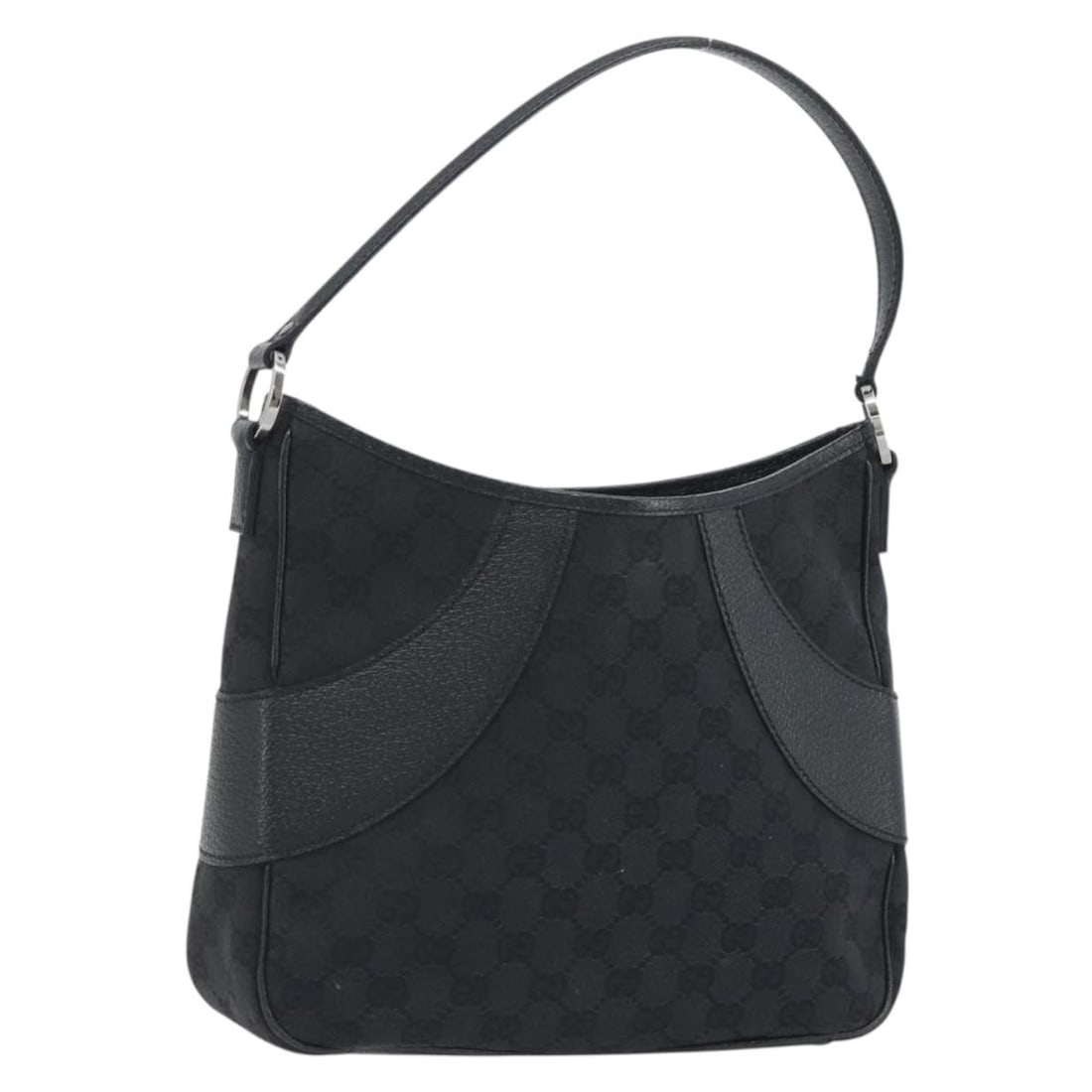 Gucci 113012 GG Canvas Shoulder Bag Black Silver Dust Bag: Gucci 113012 GG Canvas Shoulder Bag Black Silver Dust Bag Authentic Gucci shoulder bag in black and silver GG canvas with a classic compact silhouette. Made in Italy, this women's bag includes a dust 