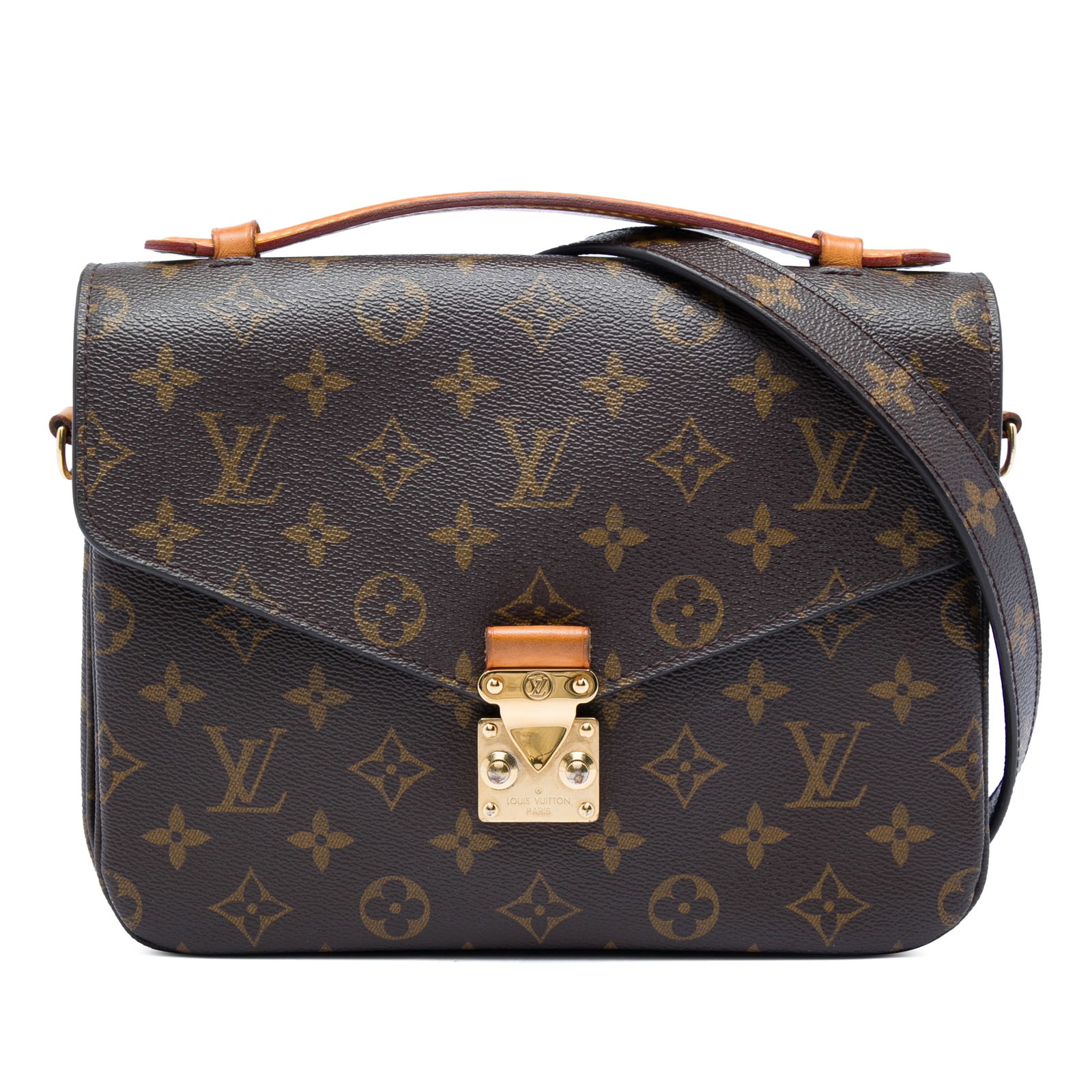Louis Vuitton Pochette Metis Monogram Shoulder Bag: Louis Vuitton Pochette Metis Monogram Shoulder Bag Louis Vuitton Monogram Pochette Metis bag crafted with a monogram canvas body, featuring a flat vachetta leather top handle, a detachable and adjusta
