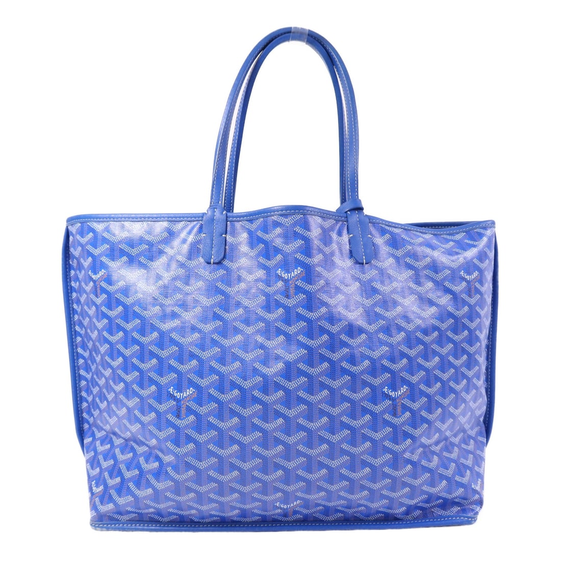 Goyard Anjou PM Blue PVC Coated Canvas Tote Bag SHW: Goyard Anjou PM Blue PVC Coated Canvas Tote Bag SHW Goyard Anjou PM tote bag in blue PVC coated canvas with silver-tone hardware. This unisex tote includes storage bags and a pouch, and is noted in co