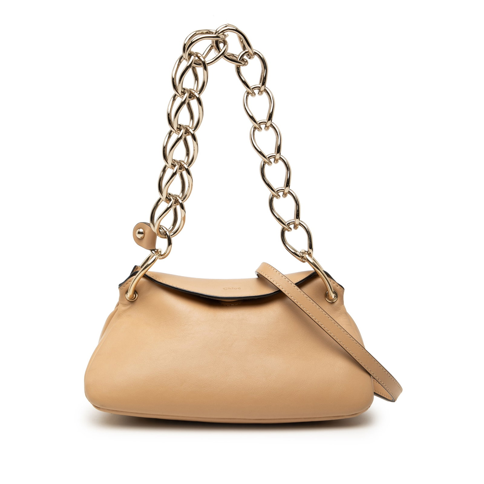 Chloe Juana Mini Leather Satchel Bag: Chloe Juana Mini Leather Satchel Bag This Chloe Mini Leather Juana Satchel is crafted from beige leather and features a silver-tone chain strap, a detachable flat leather strap, a fold-over flap with 