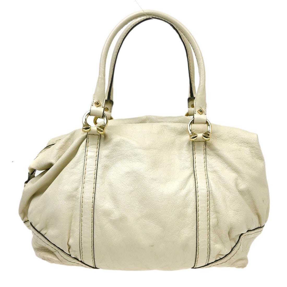 Gucci Medium White Leather Tote Handbag Zip Closure Italy: Gucci Medium White Leather Tote Handbag Zip Closure Italy Vintage Gucci women's tote handbag in white leather, made in Italy. It features a zip closure, canvas lining, brown interior lining color, and
