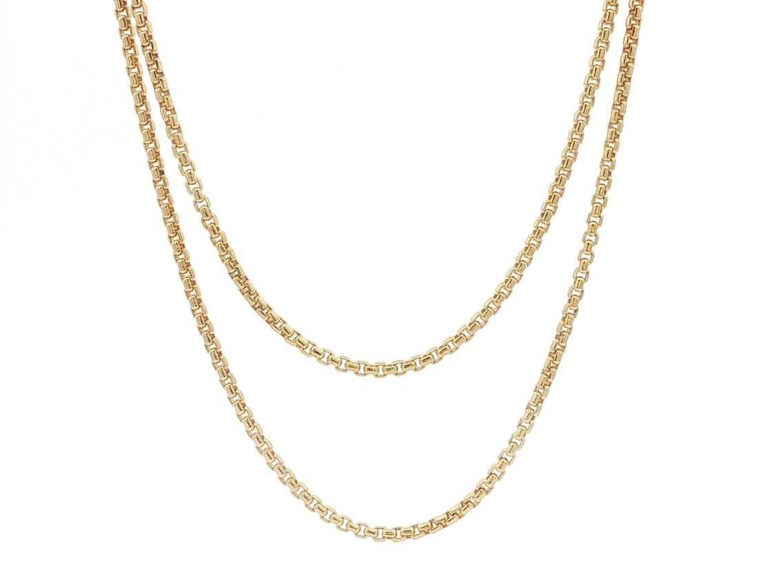 Unbranded 14k Yellow Gold Box Link Necklace 22in Lobster Clasp: Unbranded 14k Yellow Gold Box Link Necklace 22in Lobster Clasp Pre-owned unisex chain necklace crafted in solid 14k yellow gold with a beveled box link design and lobster clasp closure. This pre-owned