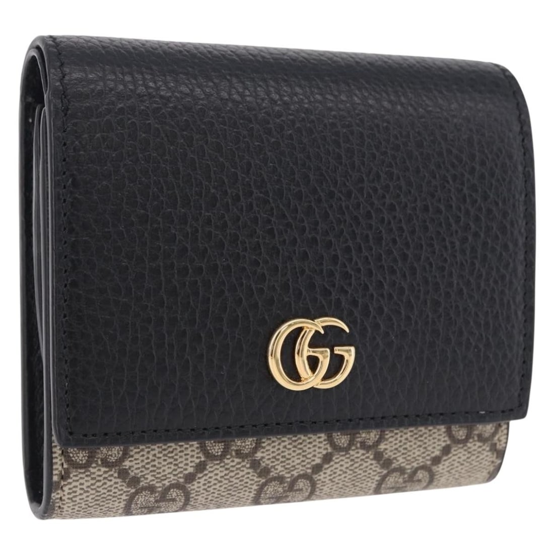 Gucci 598587 GG Supreme Beige Gold PVC Leather Wallet: Gucci 598587 GG Supreme Beige Gold PVC Leather Wallet Gucci wallet in beige and gold, made from PVC leather and GG canvas. It includes a dust bag and item box. The wallet is made in Italy and is descr