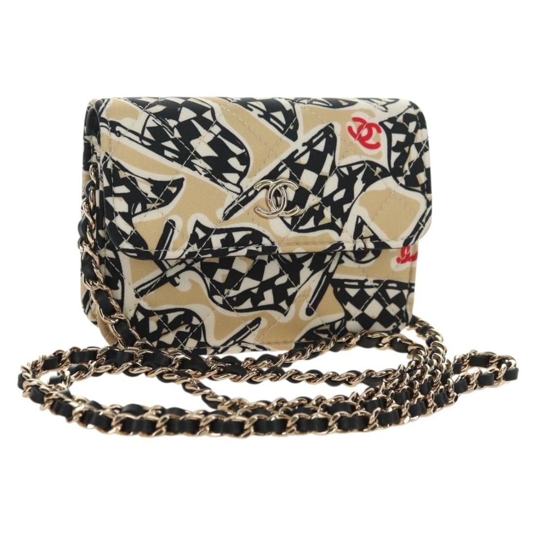 CHANEL CC Matelasse Nylon Shoulder Pouch Beige Gold: CHANEL CC Matelasse Nylon Shoulder Pouch Beige Gold A CHANEL Matelasse chain shoulder pouch in beige and gold nylon, made in Italy. This women's shoulder bag comes with a dust bag and item box. The ba
