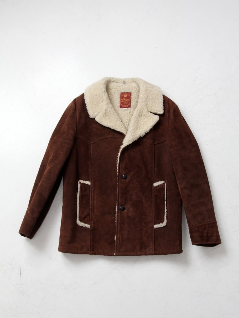 1970s Shearling Suede Jacket Size 40 Stand Collar (1 of 10)