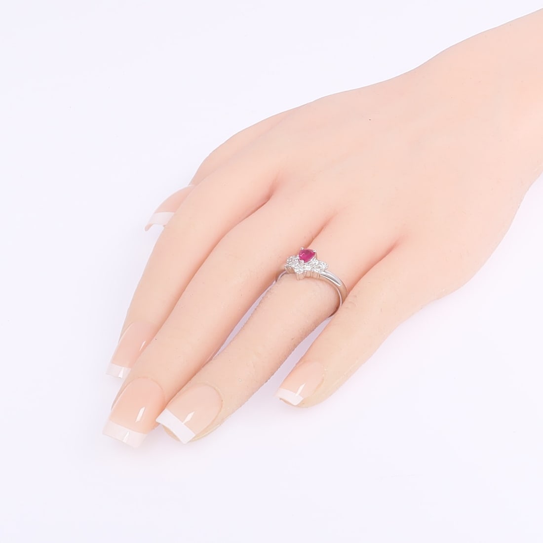 Pt900 Platinum Ruby Diamond Ring Size 6.25 - 8
